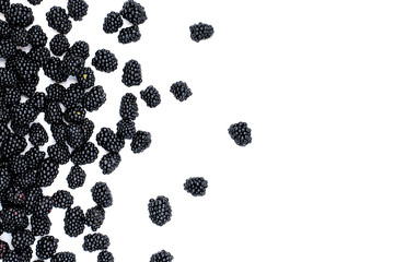 Juicy fresh blackberries on white isolated background with copy space