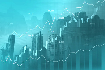 Stock market or forex trading graph in graphic double exposure concept