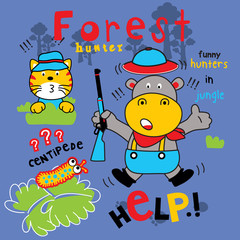 funny hunter animal cartoon vector art