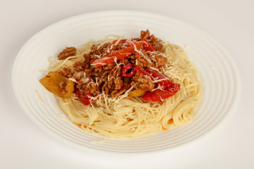 Pasta Bolognese with cheese