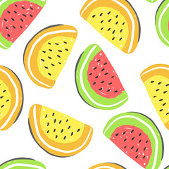 Watermelon seamless pattern. Fresh red and yellow watermelons summer detox