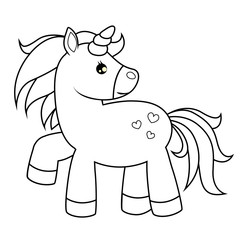 Cute cartoon unicorn. Black  and white vector illustration for coloring book