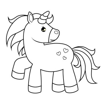 Fototapeta Cute cartoon unicorn. Black  and white vector illustration for coloring book