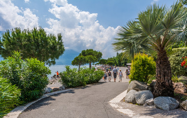 People at the beach, Limone sul Garda, Lake Garda, Brescia province, Lombardy, Italy, Europe