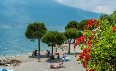 People at the beach, Limone sul Garda, Lake Garda, Brescia province, Lombardy, Italy, Europe
