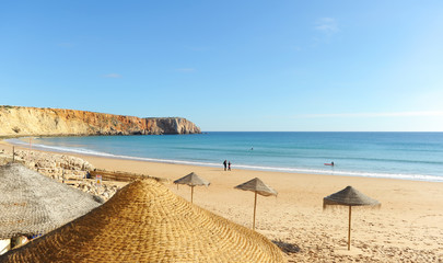 Sagres Beach. Bathed by the Atlantic Ocean is one of the most visited by European tourism. Algarve, south of Portugal.
