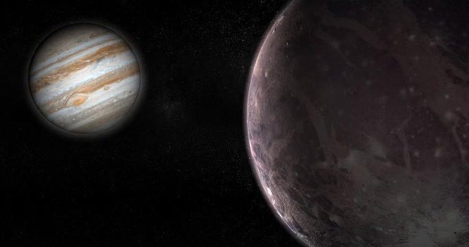 Jupiter planet and satellite Ganymede in the outer space