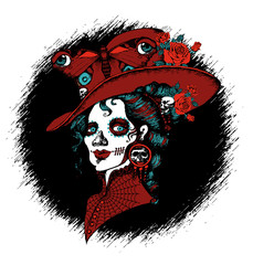 Classic Vintage character Day of the Dead, hallowen makeup, tatto-drsign, t-shirt drsign