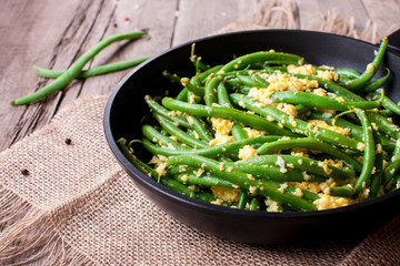 fresh pod beans, eggs and olive oil
