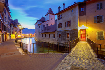 Annecy. Old city on the sunset.