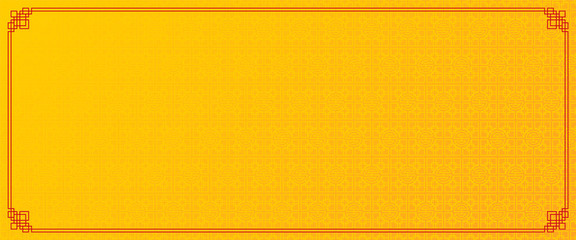 yellow chinese background with red border, abstract oriental banner with decoration frame, square window inspiration, vector illustration 