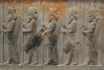 Carving Medes and Persians from the Apadana palace  in Persepolis, Iran