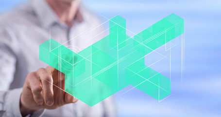 Man touching a blockchain technology concept