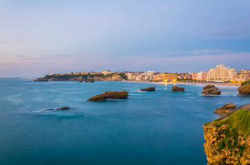 Sunset view of the grande beach in Biarritz, France