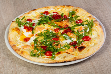 Pizza with salmon