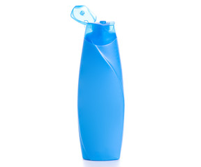 Blue bottle of shampoo beauty on white background isolation