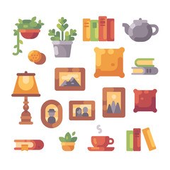 Interior object set flat illustration. Home decor icon collection.