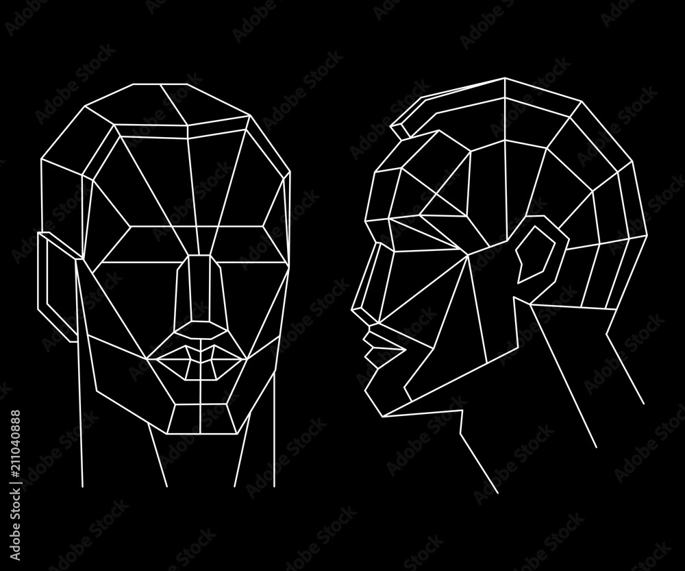 Wall mural polygonal human face. isolated objects in line art style on white background. abstract futuristic co