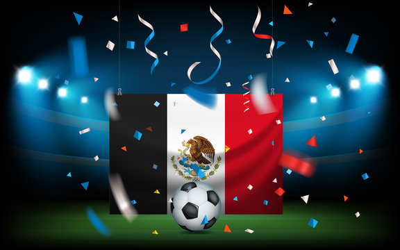 Football stadium with the ball and Mexico flag. Viva Mexico