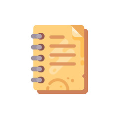 Yellow coffee stained notebook flat icon.