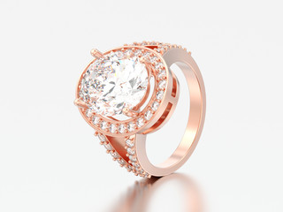 3D illustration rose red gold solitaire engagement decorative diamond ring
