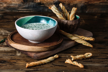 Cold yoghurt soup with grissini