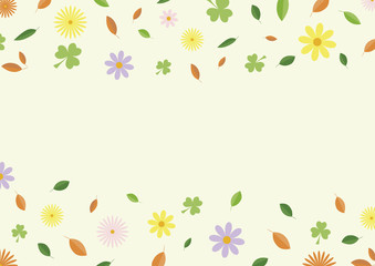 Background of flowers and colorful leaves with space for text. Vector illustration.