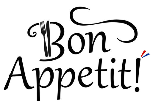 Bon Appetit! Logo with fork and knife and french colors