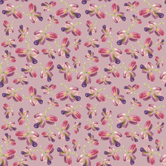 Botany illustration Watercolor grape fruit on pink background. Seamless watercolor pattern. Could be used for textile or in design