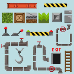Obraz premium A set of pixel seamless and other elements