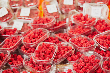 Fresh organic vegetables and fruits on farmer market in Paris, France