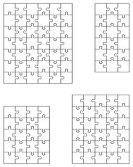 Vector illustration of four different white puzzles, separate pieces