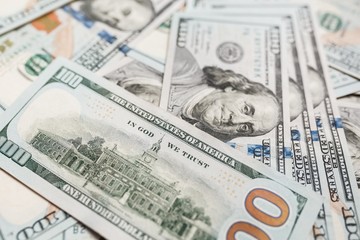 American Dollars Cash Money. One Hundred Dollar Banknotes.