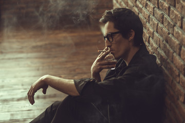 thoughtful smoking man