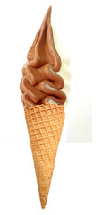 Chocolate soft ice cream in cone on white background