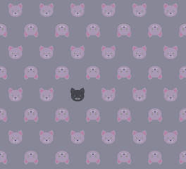 seamless pattern - cartoon white pink kittens and black cat on pink background - fabric, wallpapers or gift wrapping paper.