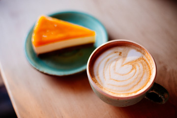Coffee and mango cheesecake.