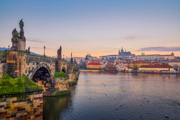 Fototapeta na wymiar Scenic view of Charles bridge and Prague castle at sunrise, Prague, Czech Republic