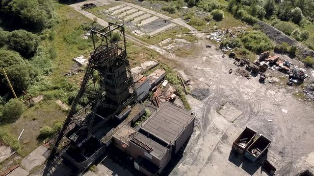 Aerial drone view of an old, abandoned coal mine