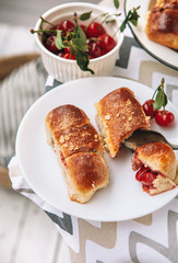 Homemade mimi pies with fresh cherries