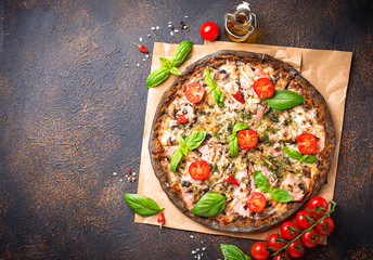 Trendy food Italian black pizza 