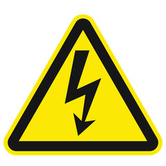 High Voltage Sign. Black arrow isolated in yellow triangle. Warning icon.
