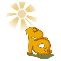 A character named Bitcoin sunbathes in the sun. Vector illustration of emotions have fun, relax, enjoy.
