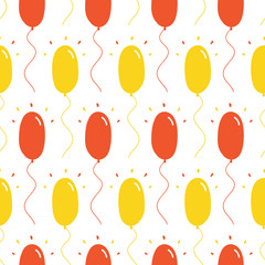 Cute birthday, anniversary party seamless pattern background with colorful balloons and confetti.