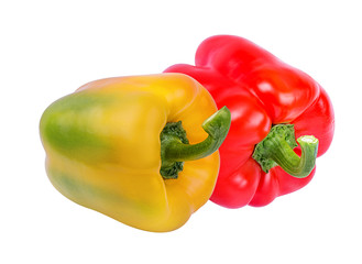 Fresh sweet pepper red and yellow bell isolated on white background with clipping path