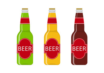 Vector illustration. Collection of bottles with beer.