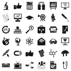 Analytics icons set. Simple style of 36 analytics vector icons for web isolated on white background