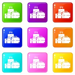 Baggage icons of 9 color set isolated vector illustration