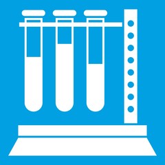 Medical test tubes in holder icon white isolated on blue background vector illustration