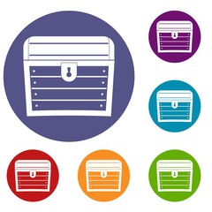 Obraz premium Chest icons set in flat circle red, blue and green color for web